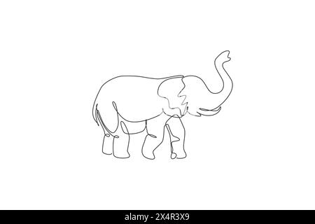 Un disegno su una sola linea dell'illustrazione vettoriale del grande elefante africano. Conservazione del parco nazionale delle specie protette. Zoo safari. Continuo moderno Illustrazione Vettoriale