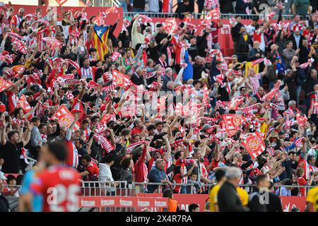 GIRONA FC-FC BARCELONA 4 maggio 2024 durante la partita tra Girona FC e FC Barcelona corrispondente alla giornata trentaquattro di la Liga EA Sports al Montilivi Municipal Stadium di Girona, Spagna. Crediti: Rosdemora/Alamy Live News Foto Stock