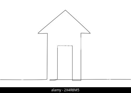 Disegno singolo a una linea della forma dell'edificio con il simbolo della freccia su. Concetto minimo di crescita finanziaria aziendale. Design moderno con disegno a linea continua Illustrazione Vettoriale