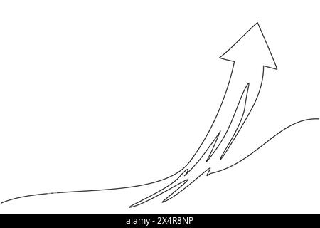 Disegnare una sola linea del simbolo della freccia che vola verso l'alto sul cielo. Grafico della crescita finanziaria aziendale concetto minimo. Moderno design grafico a linee continue Illustrazione Vettoriale