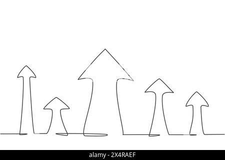 Simbolo continuo di una linea che mostra l'icona delle frecce in alto. Obiettivo di vendita di successo crescita raggiungimento di un concetto minimalista. lin singolo alla moda Illustrazione Vettoriale