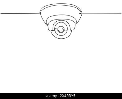 Disegno unico di una linea di cctv situato sul soffitto dell'ufficio per monitorare e mantenere la sicurezza contro la criminalità. Il risultato dei progressi tecnologici Illustrazione Vettoriale