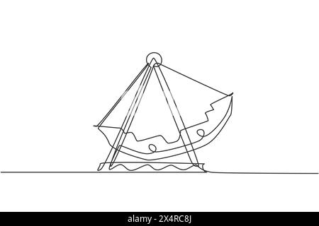 Una linea continua che disegna una grande altalena in un parco divertimenti guidato da un motore in un terreno all'aperto. Divertimento per i bambini. Cantate Illustrazione Vettoriale