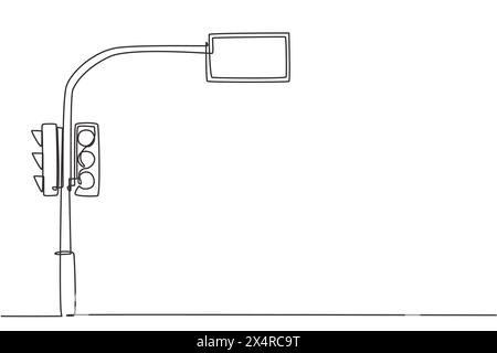 Disegno di un semaforo su una sola linea che utilizza il conto alla rovescia per informare gli utenti della strada del tempo di arresto rimanente e del tempo di percorrenza su strada. Linea continua moderna Illustrazione Vettoriale