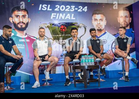 Kolkata, India. 3 maggio 2024. Conferenza stampa pre-partita in un lussuoso hotel prima della finale della decima Super League 2023-24 Indiana di due squadre finaliste; Mohunbagan Super Giant (MBSG) e Mumbai City FC (MCFC). (Foto di Amlan Biswas/Pacific Press) credito: Pacific Press Media Production Corp./Alamy Live News Foto Stock