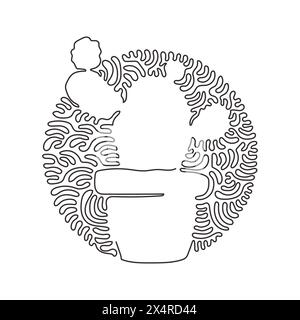 Una linea continua che disegna una graziosa pianta di cactus tropico in vaso. Pianta decorativa stampabile per decorazioni a parete. Circonferenza di curvatura Illustrazione Vettoriale