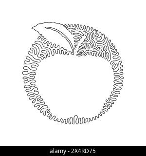 Una linea continua che raccoglie frutta di mele cibo delizioso e fresco. Cibo sano oggetto singolo. Stile di sfondo cerchio arricciatura a turbolenza. Attivazione dinamica Illustrazione Vettoriale