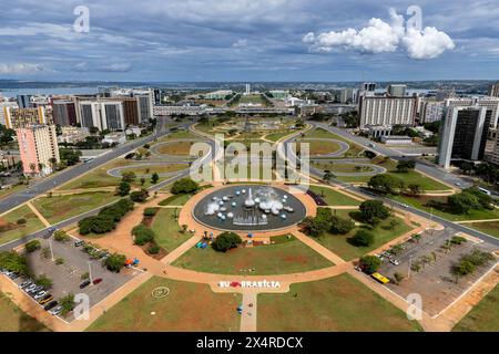 Punto panoramico della città di Brasilia sull'asse Monumentale dalla Torre della televisione di Brasília, dalla Torre de Televisão de Brasília, da Brasilia, Brasile Foto Stock
