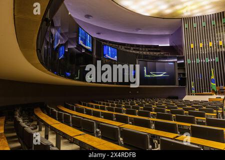 Il piano della camera di Ulisse Guimarães camera Plenaria della camera dei deputati, Palazzo dei Congressi Nazionale, Palacio do Congresso, Brasilia, Brasile Foto Stock