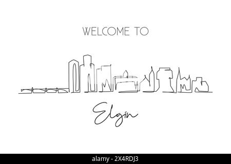 Una linea singola che disegna lo skyline di Elgin, Illinois. Il paesaggio storico della città. Cartolina delle migliori destinazioni di vacanza. Tratto modificabile alla moda conti Illustrazione Vettoriale