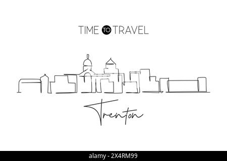 Linea continua che disegna lo skyline di Trenton, New Jersey. Splendido punto di riferimento. Mondo paesaggio turismo viaggi decorazione murale poster stampa arte. Elegante Illustrazione Vettoriale