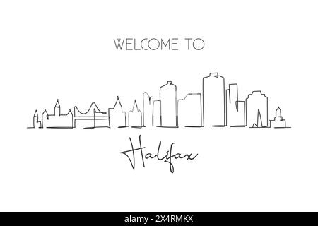 Linea singola che disegna lo skyline di Halifax, nuova Scozia, Canada. Il paesaggio storico della città. La migliore cartolina di destinazione per le vacanze. Tendenza Illustrazione Vettoriale