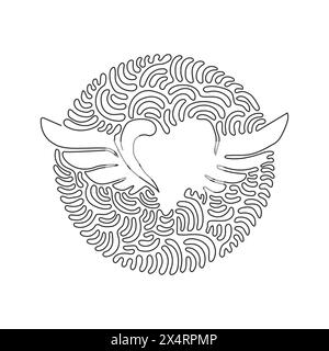 Singola linea che disegna il cuore con ali aperte, decorazione romantica per le vacanze, immagine vettoriale con logo. Stile di sfondo cerchio arricciatura a turbolenza. Moderna rete lin continua Illustrazione Vettoriale
