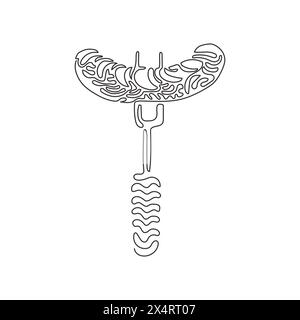 Linea singola di salsicce grigliate e icona del glifo, barbecue e cibo, etichetta della salsiccia sulla forchetta. Pasto delizioso. Arriccia i capelli. Moderno continentale Illustrazione Vettoriale