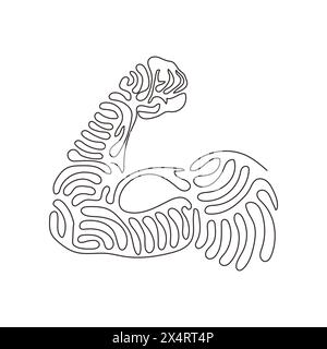 Linea singola continua che assorbe una potenza elevata, icona delle braccia muscolari. Simbolo della mano muscolare per l'emblema del fitness club, forza mano umana. Arriccia i capelli. Acceso Illustrazione Vettoriale