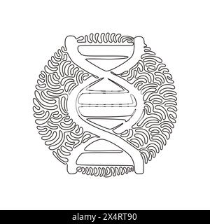 Icone del DNA di una sola linea. Life gene model bio code genetica molecola simboli medici. Molecola strutturale, cromosoma. Ruota lo sfalsamento del cerchio di arricciamento Illustrazione Vettoriale