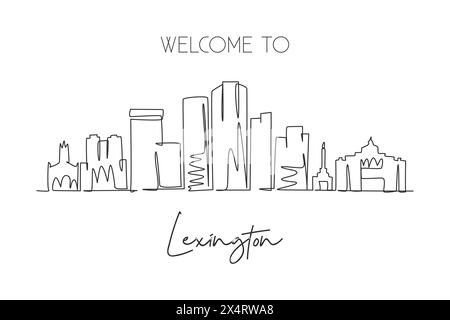 Una sola linea che disegna lo skyline di Lexington, Kentucky. Il paesaggio storico della città. Cartolina delle migliori destinazioni di vacanza. Tratto modificabile tren Illustrazione Vettoriale