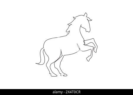 Una linea continua che disegna fiero cavallo bianco cammina con grazia con il suo zoccolo anteriore in avanti. Galoppo mustang selvatico in natura libera. Forte masc animale Illustrazione Vettoriale