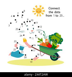 Da punto a punto. Collegare i punti da 1 a 25. Puzzle per bambini. Lepre carina in giardino. Illustrazione vettoriale Illustrazione Vettoriale