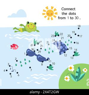 Da punto a punto. Collegare i punti da 1 a 30. Puzzle per bambini. Un coccodrillo carino in estate. Illustrazione vettoriale Illustrazione Vettoriale