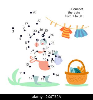 Da punto a punto. Collegare i punti da 1 a 30. Puzzle per bambini. Lepre carina. Illustrazione vettoriale. Illustrazione Vettoriale