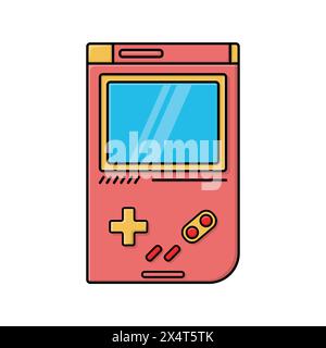 immagine vettoriale di un dispositivo portatile per videogiochi rétro stile grafico piatto per la tecnologia e l'elemento di design del settore Illustrazione Vettoriale