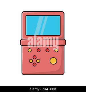 Icona rétro della console per videogiochi in stile cartoni animati su sfondo bianco. Design vecchio stile per il concetto e il tema della tecnologia Illustrazione Vettoriale