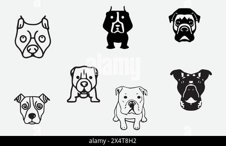 Illustrazione Minimal Black Pit Bull Icon Design Vector EPS 10 e JPG Illustrazione Vettoriale