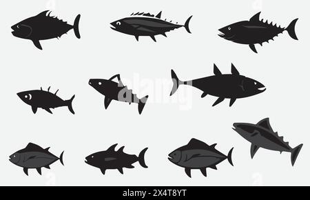 Illustrazione Minimal Black Bluefin Tuna Fish Icon Design Vector EPS 10 e JPG Illustrazione Vettoriale