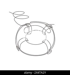 Linea singola continua per disegnare salvagente, cinture di sicurezza, anello in gomma gonfiabile con fune per un maggiore aiuto e sicurezza di annegamento. Anello di soccorso per un rapido h Illustrazione Vettoriale