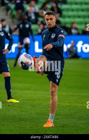 Melbourne, Australia. 5 maggio 2024. Melbourne Victory vs Melbourne City - 2024 Isuzu UTE A-League Men's Finals Series - Elimination Final 1 - AAMI Park. Chris Ikonomidis, attaccante della Melbourne Victory (#7) durante le prove di allenamento in vista della finale di A-League Men's Elimination 1 del 2024 tra Melbourne Victory FC e Melbourne City FC. Foto: James Forrester/Alamy Live News Foto Stock