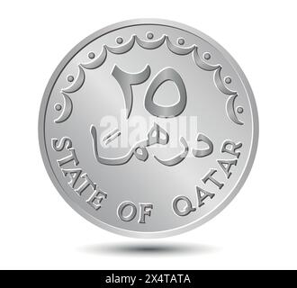 25 dirham moneta del Qatar. Lato moneta isolato su sfondo bianco. Vettore. Illustrazione Vettoriale