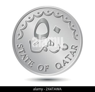 50 dirham moneta del Qatar. Lato moneta isolato su sfondo bianco. Vettore. Illustrazione Vettoriale