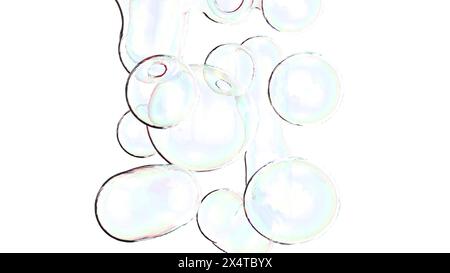 Bolle di sapone trasparente metaballs su sfondo bianco rendering 3d. Foto Stock