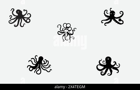 Icona illustrazione in stile minimalista Octopus ad anello blu Illustrazione Vettoriale