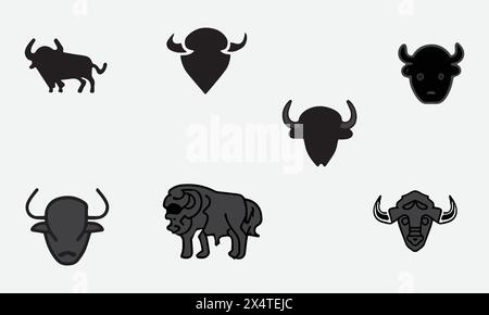 Icona di illustrazione in stile minimalista Buffalo Illustrazione Vettoriale