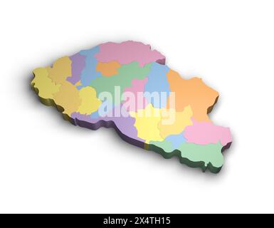 Illustrazione della mappa dei colori 3d del Bhutan sfondo bianco isolato Foto Stock