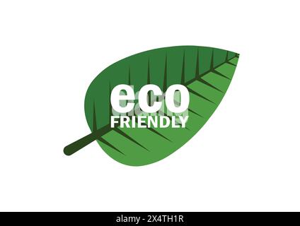 Modello ecologico con logo vettoriale a foglia verde. Etichetta ecologica. Illustrazione Vettoriale