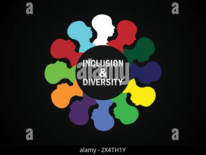 Concetto di inclusione e diversità. Gruppo di persone insieme. Illustrazione vettoriale Illustrazione Vettoriale