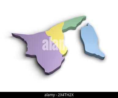 Illustrazione mappa colori Brunei 3d sfondo bianco isolato Foto Stock