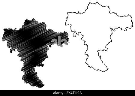 Distretto di Mistelbach (Repubblica d'Austria o Österreich, bassa Austria o stato di Niederösterreich) illustrazione vettoriale della mappa, schizzo di scrittura Bezirk Miste Illustrazione Vettoriale