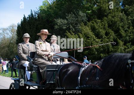 Windsor, Berkshire, Regno Unito. 5 maggio 2024. Lady Louise Mountbatten-Windsor, figlia del duca e della duchessa di Edimburgo, guida la sua carrozza lungo la lunga passeggiata nel Pol Roger Meet della British Driving Society che fa parte del Royal Windsor Horse Show al Castello di Windsor, Berkshire. Crediti: Maureen McLean/Alamy Live News Foto Stock