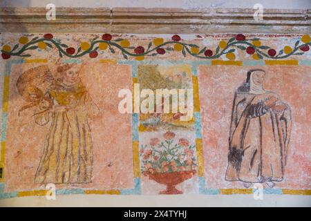 Affreschi originali, Ex Convento e chiesa di San Pedro y San Pablo, 1650, Teabo, Route dei conventi, Yucatan, Messico Foto Stock