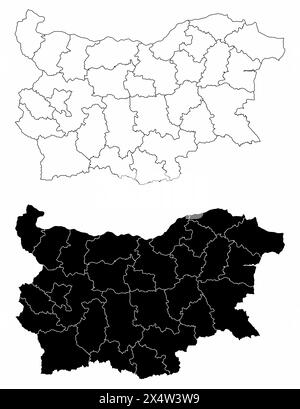 Le mappe amministrative in bianco e nero della Bulgaria Illustrazione Vettoriale