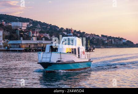 Buyukada, Istanbul, Turchia, 03.24.2024: Lo scatto ravvicinato ad alta risoluzione del Sea taxi di Istanbul. Trasporto marittimo di Istanbul, vista delle isole, Foto Stock