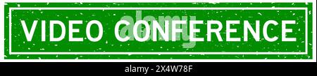 Francobollo in gomma quadrato per videoconferenza verde grunge su sfondo bianco Illustrazione Vettoriale