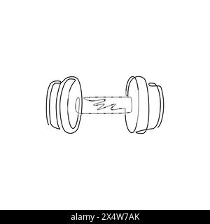 Icona piatta dei manubri con disegno a linea continua singola. Cartelli sottili per logo di design, scheda visita. Simbolo del contorno per Web design o app mobile. Stupido Illustrazione Vettoriale