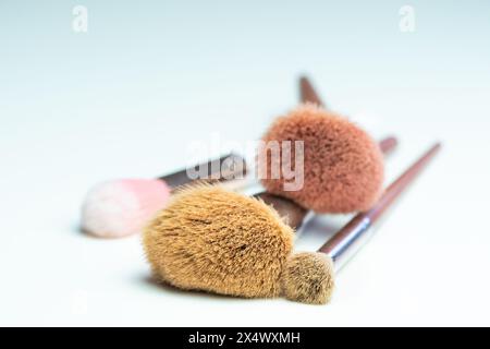 Composizione di quattro spazzole per trucco di diverse dimensioni e tipi di capelli Foto Stock