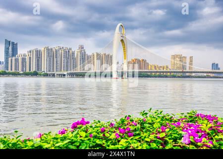 Guangzhou, 13 aprile 2024: Skyline di Canton con grattacieli nel centro cittadino di notte a Guangzhou, Cina Foto Stock