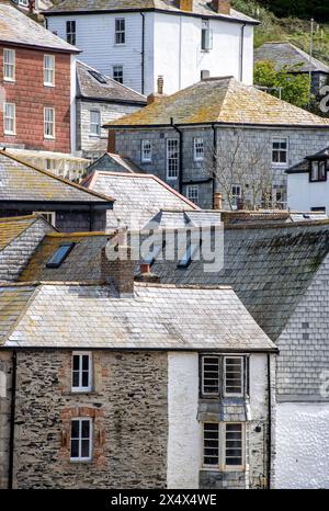 Dettaglio delle case Case a Port Isaac, Cornovaglia, Inghilterra, Regno Unito Foto Stock